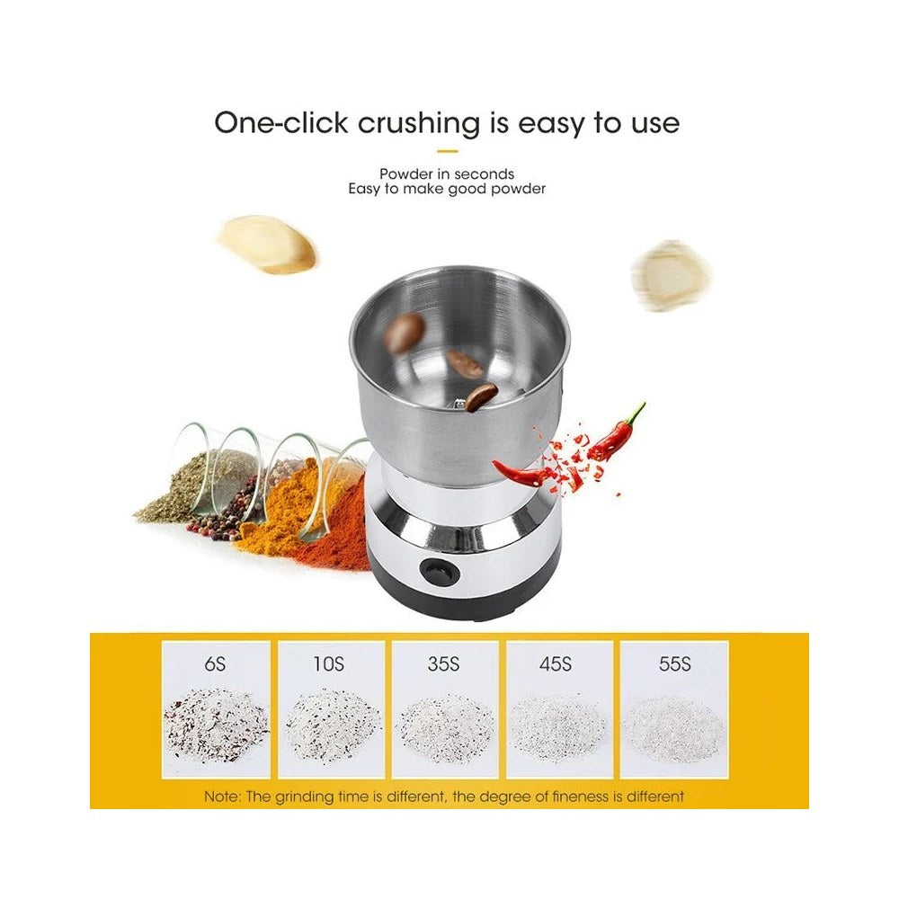 Ground spices inside the stainless steel grinder bowl
