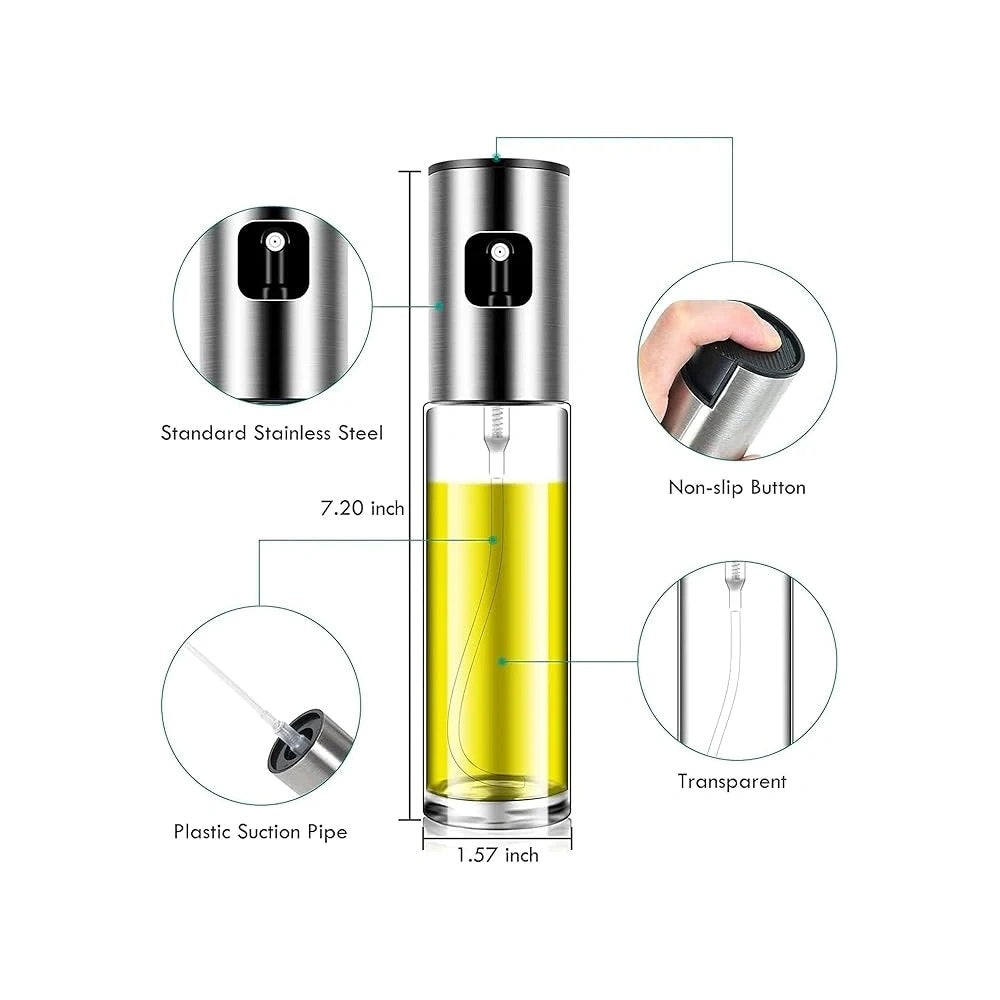 Stainless steel and glass oil spray bottle